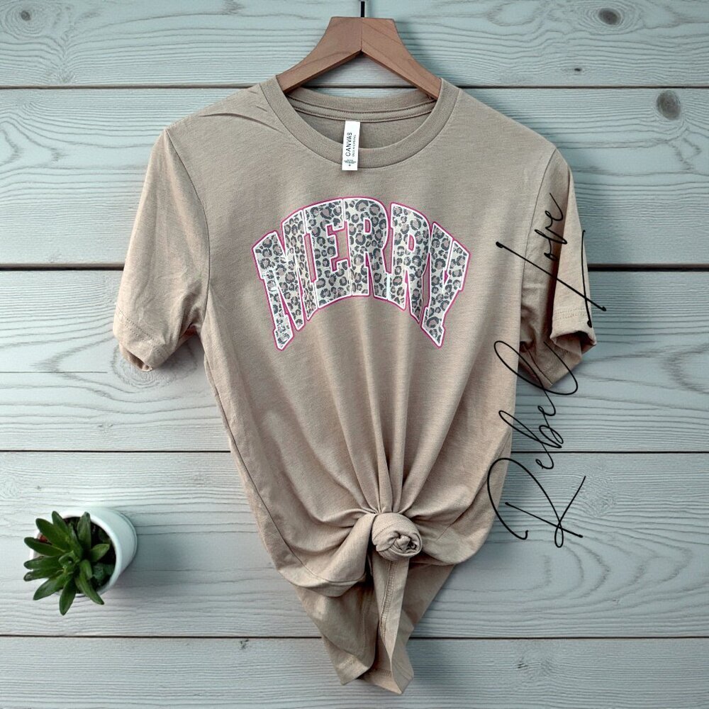 Merry Leopard Print Graphic Handmade T Shirt Size Medium New